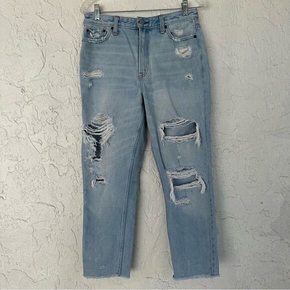 ABERCROMBIE Annie High Rise Girlfriend Distressed Jeans Womens 29 Frayed Hem - Picture 1 of 11